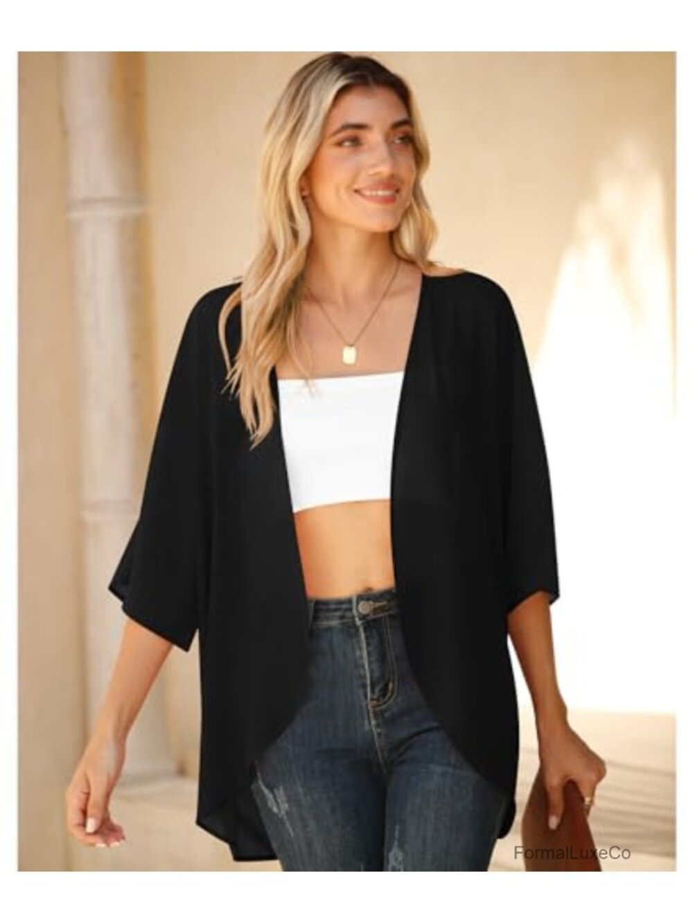 Lightweight Chiffon Cardigan Puff Sleeve Loose Beach Cover Up Blouse Top - Picture 4 of 6